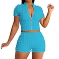 thumbnail image 1 of EHQJNJ Summer Outfits for Women Casual Fashion Set Shorts Set Stand Neck Zippered Cardigan Top Suit Shorts Two Piece Set Top and Shorts Set Vacation Outfits for Women Outfit for Women Valentines, 1 of 7