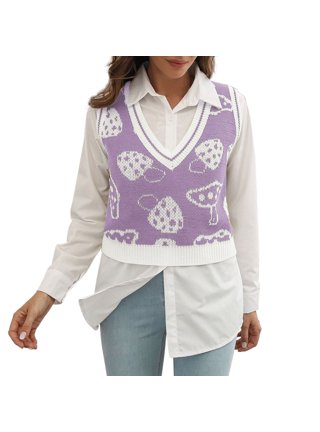 Ediodpoh Women's Preppy Style Knitwear Tank Top Sleeveless V-Neck Vintage  Sweater Vest Pullover Sweater for Women Khaki XXL 