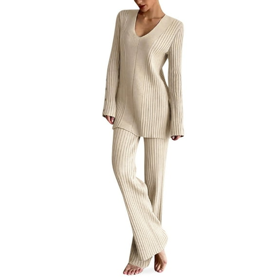 EHQJNJ Sweatsuits for Women Women Autumn and Winter Fashion Temperament Loose Casual Wide Leg Pants Knitted Solid Color Sweater Two Piece Suit Set