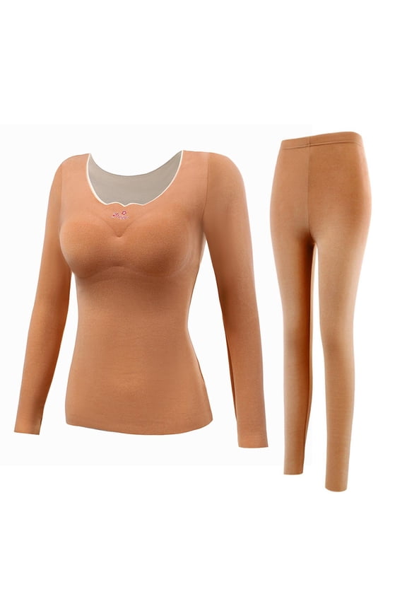 Thermal Sets for Women Plus Size Thermal Underwear for Women Cold Weather Set Womens Sleepwear Plus Size Brushed Long Underwear Set