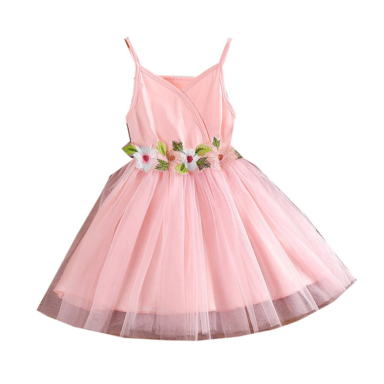 EHQJNJ Toddler Dresses Girls 4 to 7 Years Old Sleeveless Flower Embroidery Sling Tulle Dress Flower Princess Dress Girls Dresses Size 6 Purple Red Mini Dress