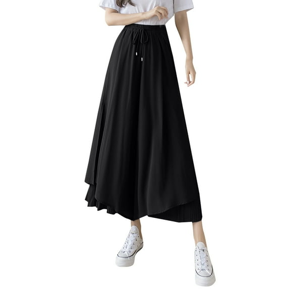 EHQJNJ Trousers for Women High Waisted Straight Leg Women's Pleated Chiffon Wide Leg Pants Fashion High Waist Drape Nine Point Skirt Pants