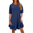 thumbnail image 1 of EHQJNJ Velvet Long Sleeve Dress for Women Fashion Solid Retro Cotton and Linen Mid Sleeve Round Neck Loose Wide Hem Dress Cotton Linen Dresses for Women 2024 Spring Summer, 1 of 5