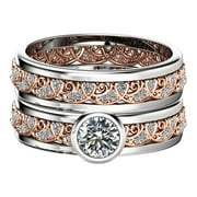 EHQJNJ Vintage Bridal Sets Rings Rose Gold Diamond Ring Unique Filigree Engagement Rings Engagement Ring Set for Women Gifts for Couples Who Have Everything Gemstone Rings Bulk
