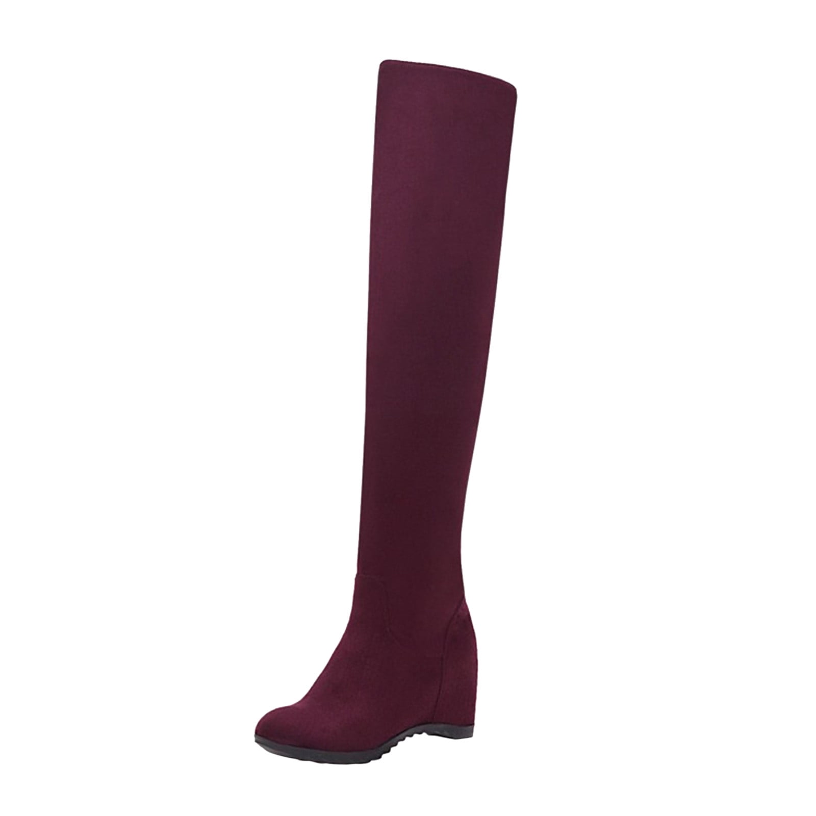 EHQJNJ Wide Calf Boots for Women Modatope Knee High Boots for Women Ladies Fashion Solid Color Flock Round Toe High Elastic Knee Length Boots