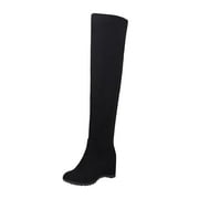 EHQJNJ Wide Calf Boots for Women Modatope Knee High Boots for Women Ladies Fashion Solid Color Flock Round Toe High Elastic Knee Length Boots