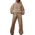 thumbnail image 1 of EHQJNJ Women Pants Suits Dressy Petite 2024 Tracksuit Casual Long Sleeve Solid Hooded Sport Suit Hooded Sweatshirt with Pocket Loose Fit Pullover Drawstring Hoodie Sets Hop Outfits for Women, 1 of 9
