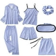 thumbnail image 1 of EHQJNJ Womens Button Down Pajama Sets Imitation Cotton Striped Silk Seven Piece Pajamas Women Four Seasons Can Be Worn Outside the Home Clothing Suit Pajamas Women Pants Cute Christmas Pajamas, 1 of 4