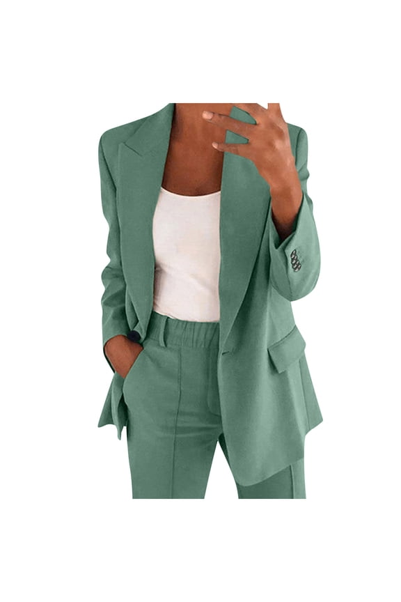 Womens Pant Suits for Weddings Petite Two Piece Lapels Suit Set Office Business Long Sleeve Button Formal Jacket Pant Suit Slim Loosetrouser Jacket Suit 2 Piece Outfits for Women Dressy