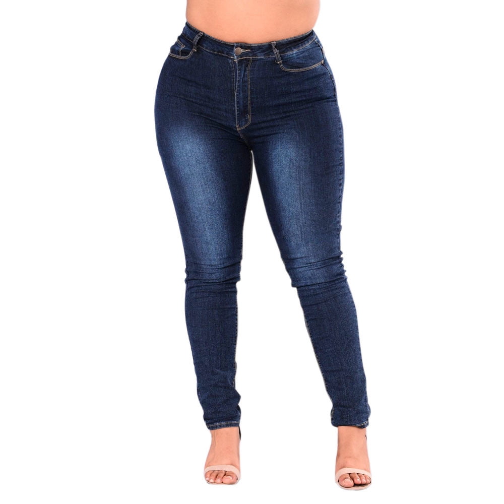 Plus Size Women Spring Casual Pure Color Denim Straight Pants