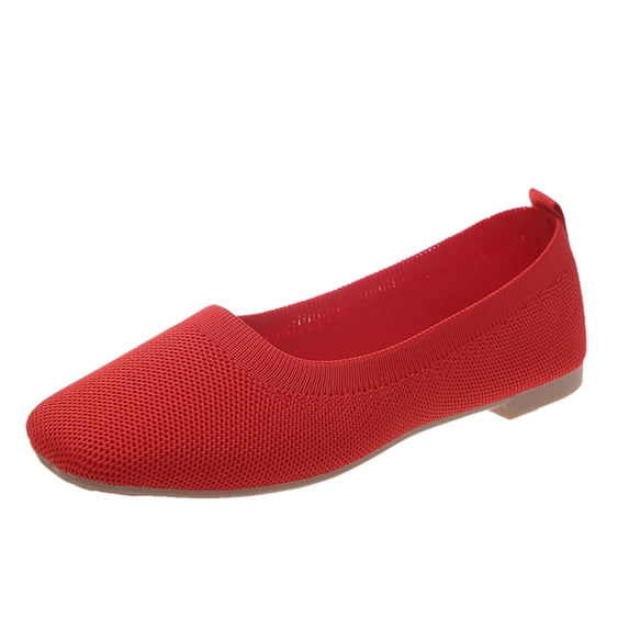 EHQJNJ Womens Shoes Dressy Casual Low Heel Spring and Autumn Casual Shoes Flat Bottom Square Toe Fly Woven Mesh Breathable Comfortable Slip on Solid Color Simple Style