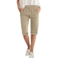 thumbnail image 1 of EHQJNJ Womens Slacks Petite Length Comfortable Solid Color Drawstring Cotton Casual Loose Straight Pocket Home Capris Shorts Womens Joggers Petite Short Long Straight Leg Sweatpants for Women Tall, 1 of 4