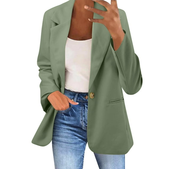 EHQJNJ Womens Suit Jacket Women's Button Pockets Cardigan Formal Suit Long Sleeve Lapels Business Office Jacket Coat