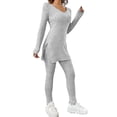 thumbnail image 1 of EHQJNJ Womens Sweatsuits 2 Piece Set 2024 Women Two Piece Outfits Set Long Sleeve V Neck Slit Hem Tee Shirt High Waist Pants Tracksuit 2 Piece Outfit Sweatsuits for Women Set 2 Piece Hoodie, 1 of 6