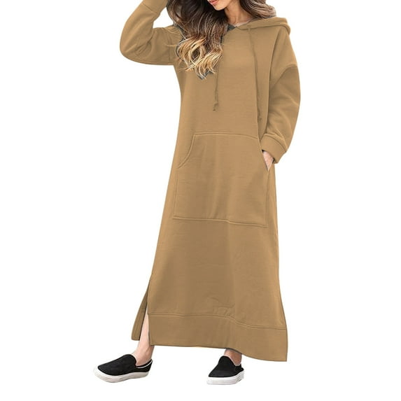 EHQJNJ Work Dresses for Women Womens Autumn and Winter Casual Knitted Hooded Long Dress with Pockets for Women Long Sleeve Formal Dress