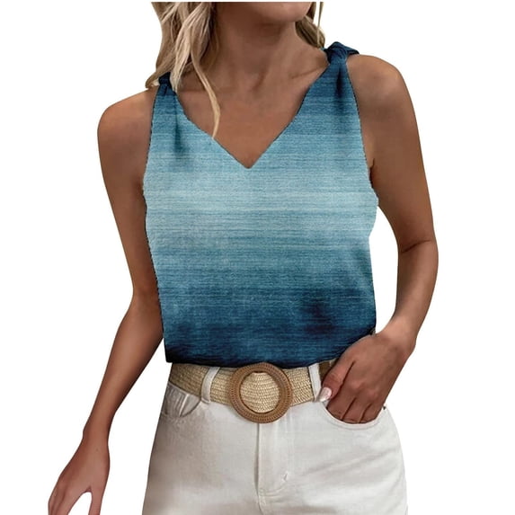 EHQJNJ Yoga Tank Tops for Women T Shirt for Women Floral Print Shoulders Knotted Loose Tank Top Sleeveless V Neck Tees Casual Tunic Blouses Corset Tops for Women Bodysuit Plus Size