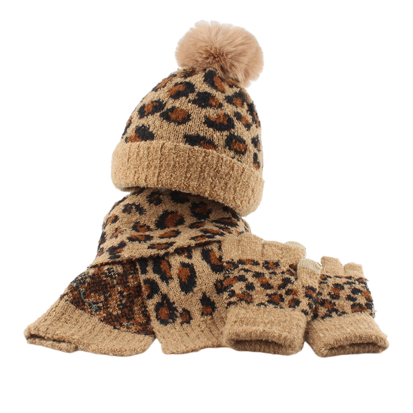 Mittens Cc Leopard Beanie EHRWE 3Pcs Kids Winter Beanie Hat Scarf