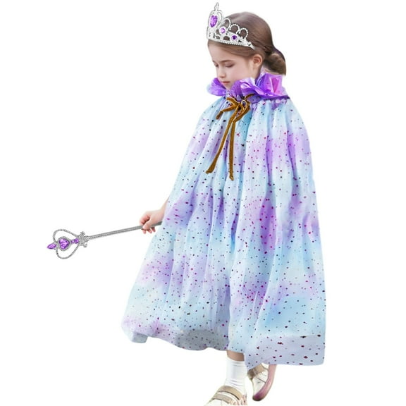 EHRWE Baby Girl Clothes Girl's Party Set With Star Wand Glitter Headband Jewelry Cape For Birthday Dress Up Cloak One Size