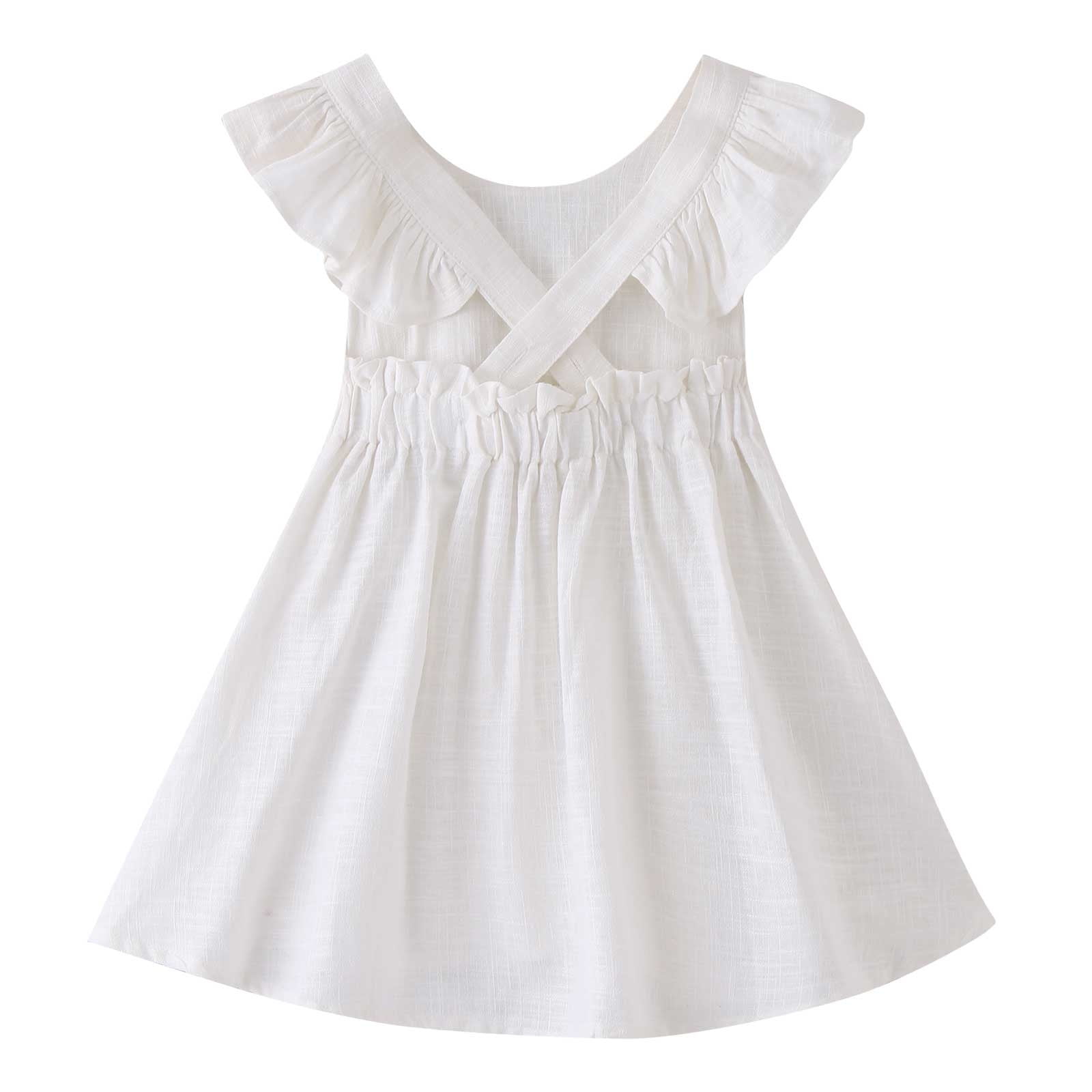 EHRWE Baby Girl Toddler Dress Summer Sleeveless Solid Color Ruffles