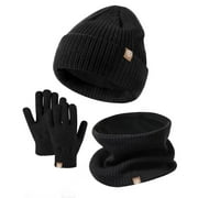 EHRWE Baby Winter Hat Scarf Set Girls Toddler Children Hats With Pom Knit Neck Warmer Gaiter Mittens Lined Set Fashion