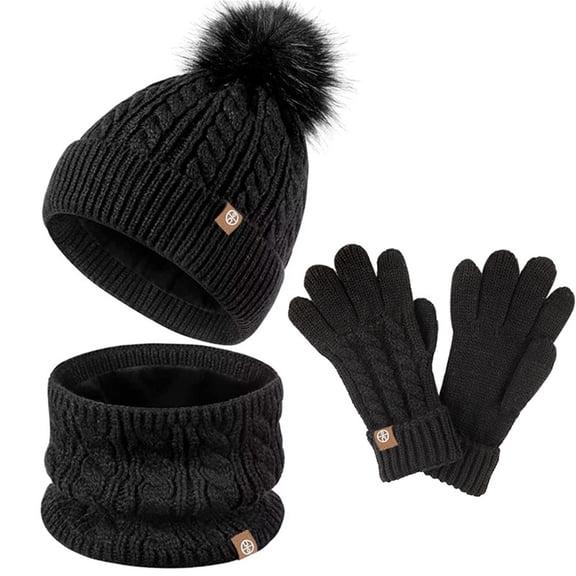 EHRWE Baby Winter Hat Scarf Set Girls Toddler Children Hats With Pom Knit Neck Warmer Gaiter Mittens Lined Set Classic