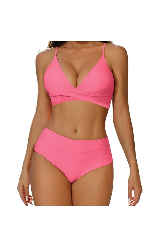 Bikini Sets For Women Ladies Bikini Split Swimsuit Solid Color Bandeau Swimsuit 2025 Retro Swimsuit