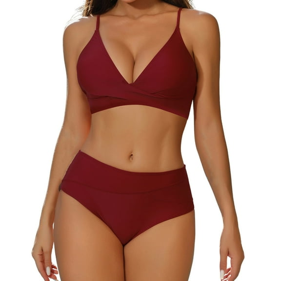 EHRWE Bikinis For Women Ladies Bikini Split Swimsuit Solid Color Bandeau Swimsuit 2025 Swimwear