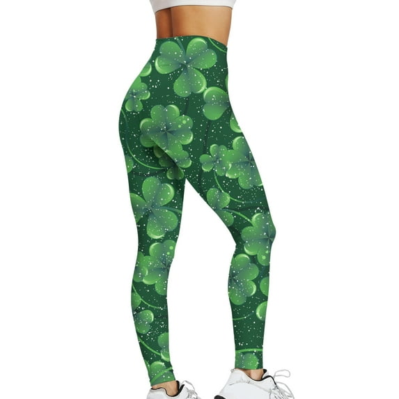 EHRWE High Waisted St.Patrick's Day Leggings for Women Shamrock 2024 Casual Stretchable Printed Tight Lifting Fitness Leggings Yoga Pants