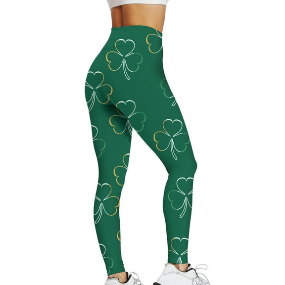EHRWE High Waisted St.Patrick's Day Leggings for Women Shamrock 2024 Casual Stretchable Printed Tight Lifting Fitness Leggings Yoga Pants