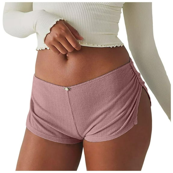 EHRWE Leggings For Women 2025 Women Sexy Low Waist Micro Shorts Side Slit Stretch Pajamas Shorts Slim Fit Ruched Bottoms Shorts Fashion