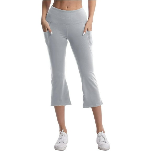 EHRWE Leggings For Women Capri Trousers Wide Leg Casual Athletic Yoga Pants With Pockets Flare Leisure Trouser Soft Leggings For Women