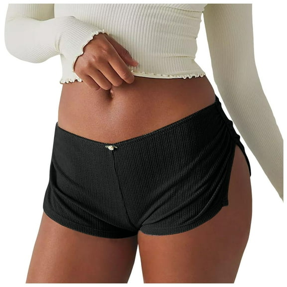 EHRWE Leggings For Women Sexy Low Waist Micro Shorts Side Slit Stretch Pajamas Shorts Slim Fit Ruched Bottoms Shorts Soft Leggings For Women