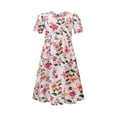 thumbnail image 1 of EHRWE Little Big Girls Dress Boho Floral Girl's Casual Summer Scoop Neck Short Sleeves Floral Flowy Print Plain Beach Princess Summer Outfits Beach Sundress, 4-5 Years, 1 of 4
