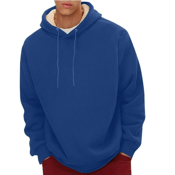 EHRWE Men's Hooded Sweatshirt Male Autumn Winter Solid Color Warm Comfortable Thick Wool Velvet Bottoming Sweatshirt Long Sleeve Top Classic