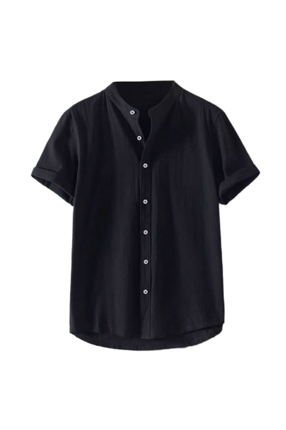 Men's Shirts 2025 Summer New Male Solid Color Standing Collar Short Sleeve Shirt Classic