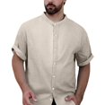 thumbnail image 1 of EHRWE Men's Shirts Male Summer Thin Linen Short Sleeve Shirt Male Casual Solid Color Linen Stand Collar Shirt Breathable Linen Top Vacation Shirt, 1 of 5