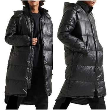 EHRWE Men's Winter Coats Male Autumn Winter Large Size Solid Color Long Cotton Padded Jacket With Hat Outerwear