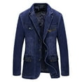 thumbnail image 1 of EHRWE Men's Winter Coats Male Notch Lapel Three Button Slim Fit Lightweight Vintage Denim Suit Blazerss Jacket Sport Coat Vintage Outwear, 1 of 8