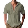 thumbnail image 1 of EHRWE Mens Shirts 2025 Male Linen Fashion Sports Casual Loose Short Sleeve Hooded Cardigan Shirt Classic, 1 of 4
