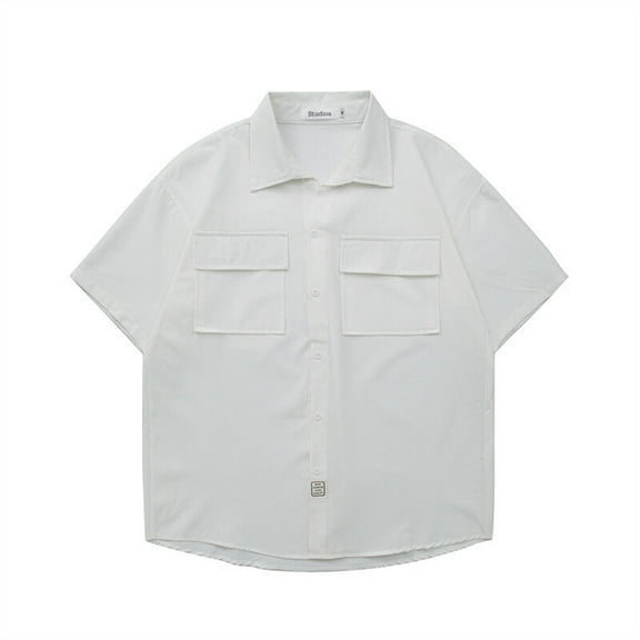 EHRWE Mens Shirts Male Ice Silk Pocket Short Sleeve Work Shirt For Outdoor Activities Casual Wear Beach Hawaiian Shirts