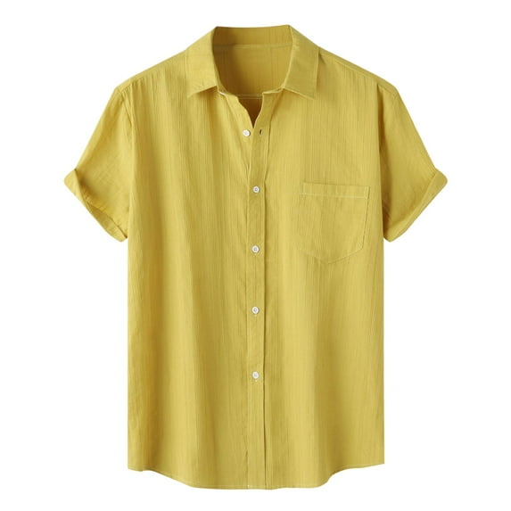 EHRWE Mens Shirts Male Solid Color Jacquard Striped Shirt Pure Cotton Short Sleeve Lapel Button Down Shirt Loose Fit Casual