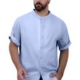 thumbnail image 1 of EHRWE Mens Shirts Male Summer Thin Linen Short Sleeve Shirt Male Casual Solid Color Linen Stand Collar Shirt Breathable Linen Top Hawaiian Vacation Clothes, 1 of 5