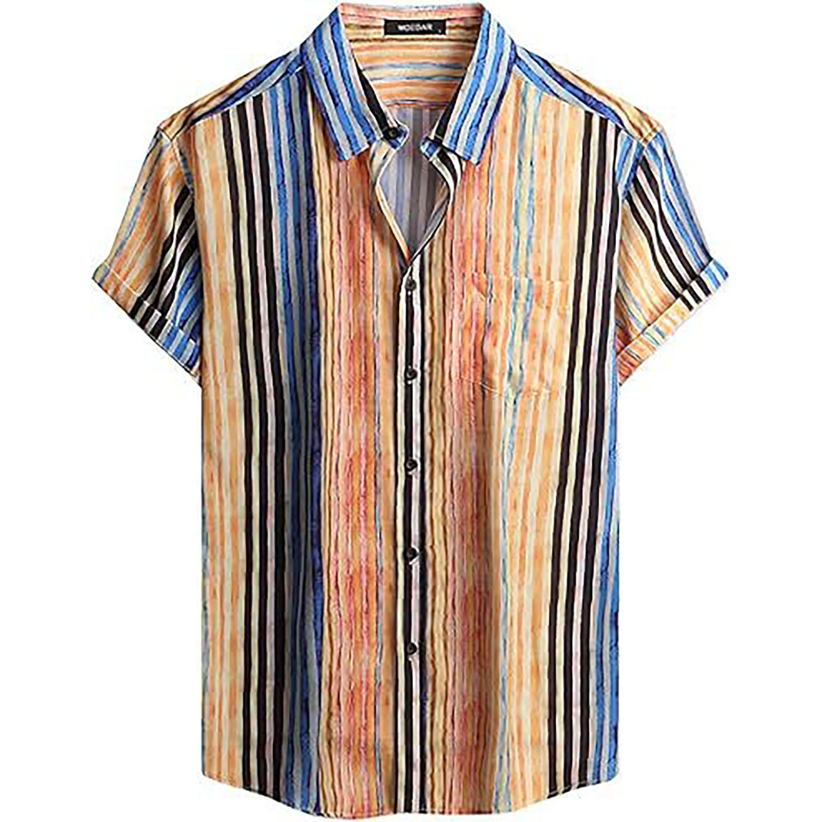 EHRWE Mens Shirts Men's Striped Shirt Leisure Short Sleeve Button Down ...