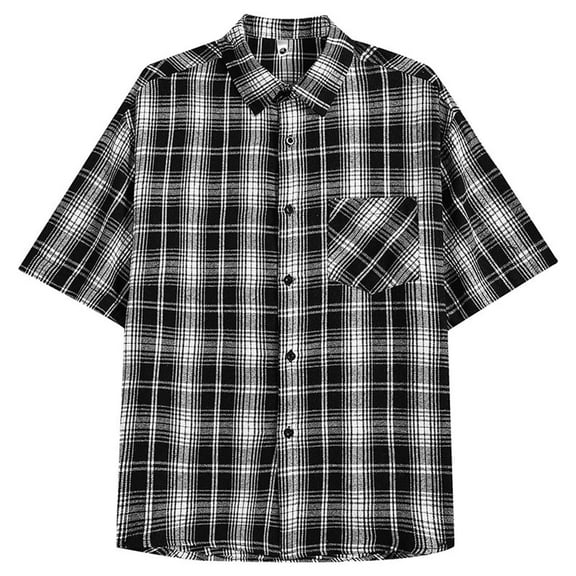 EHRWE Mens Shirts Summer Plaid Shirt Male Fashion Leisure Version Of The New Thin Short Sleeve Shirt Comfortable