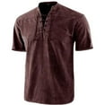thumbnail image 1 of EHRWE Mens T-Shirts V Neck Men's Gothic Lace Up Tie Vintage Short Sleeve T Shirt Breathable Casual Tee Fashion, 1 of 4
