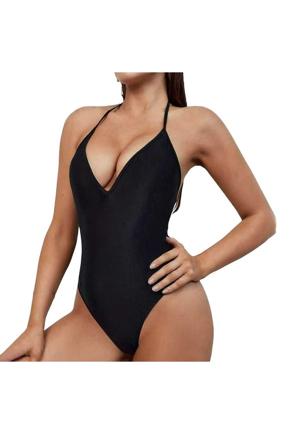 One Piece Swimsuit Women 2025 Ladies Sexy Plunging V Neck Bathing Suit High Cut Open Back Swimsuits Adjustable Beach Sexy Swimwear
