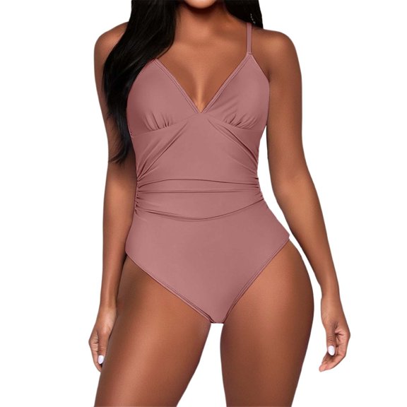 EHRWE One Piece Swimsuit Women 2025 Ladies Solid Color Bikini Swimsuit With Adjustable Straps And Open Back Design Stylish Beach Summer Sexy Swimwear