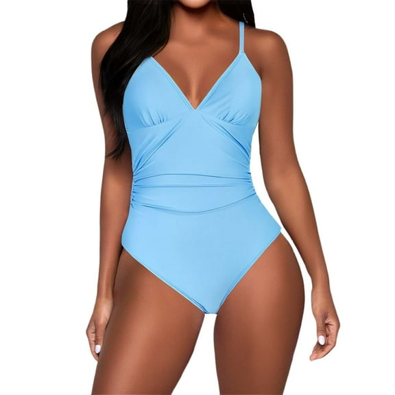 EHRWE One Piece Swimsuit Women 2025 Ladies Solid Color Bikini Swimsuit With Adjustable Straps And Open Back Design Stylish Beach Summer Sexy Swimwear