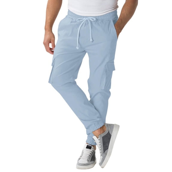 EHRWE Pants For Men Street Leisure Sports Pocket Drawstring Strap Solid Color Woven Cargo Pants Sweatpants