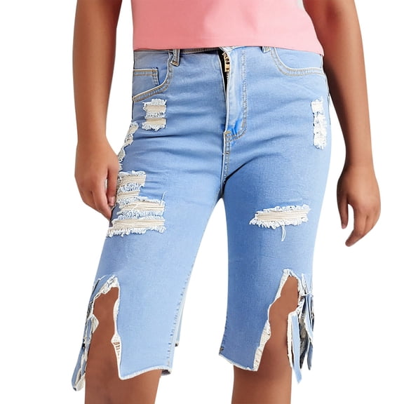 EHRWE Pants For Women 2025 Female Solid Color Tassel Denim Shorts Fashion Outfits Trendy Denim Pants Comfy Trousers
